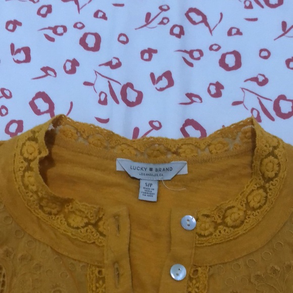 Lucky Brand Mustard Yellow Bohemian Embroidered Blouse Womens Size S/P - Picture 6 of 12